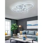 Plafoniera led 51w 6 cerchi lampadario da soffitto Bianca, Naturale e Giallo 79x57cm