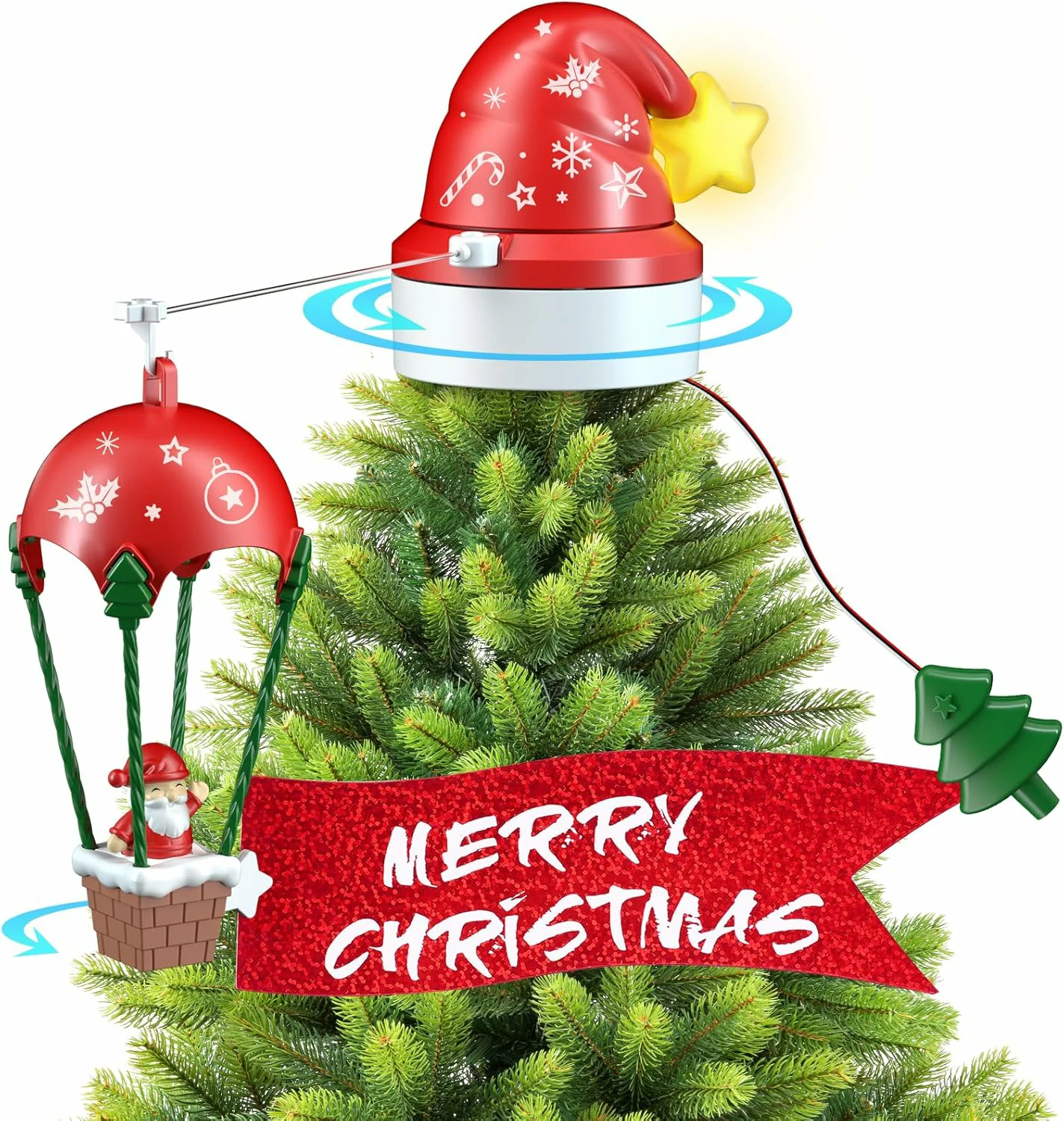 Puntale Albero di Natale Girevole con Cappello e Mongolfiera Puntale Albero di Natale Girevole con Cappello e Mongolfiera