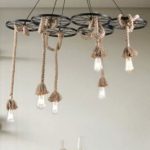 Lampadario Rustico in Metallo e Corda 6 Attacchi E27 6x60W 110x130 cm