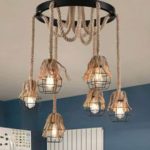 Lampadario Rustico con Lanterne 6 Attacchi E27 6x60W 75x90 cm
