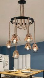 Lampadario Rustico con Lanterne 6 Attacchi E27 6x60W 75x90 cm