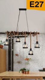 Lampadario Rustico con Lanterne 5 Attacchi E27 5x60W 100x130 cm