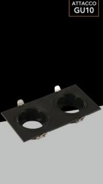 Porta Faretto LED Doppio Nero, Attacco GU10, Diametro 88 mm