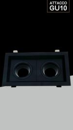 Porta Faretto LED Doppio in Alluminio Nero Orientabile 123x220 mm