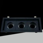 Porta Faretto LED Triplo in Alluminio Nero Orientabile 123x300 mm