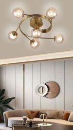 Lampadario in Metallo e Vetro con 6 Porta Lampade Attacco G9 76x66 cm